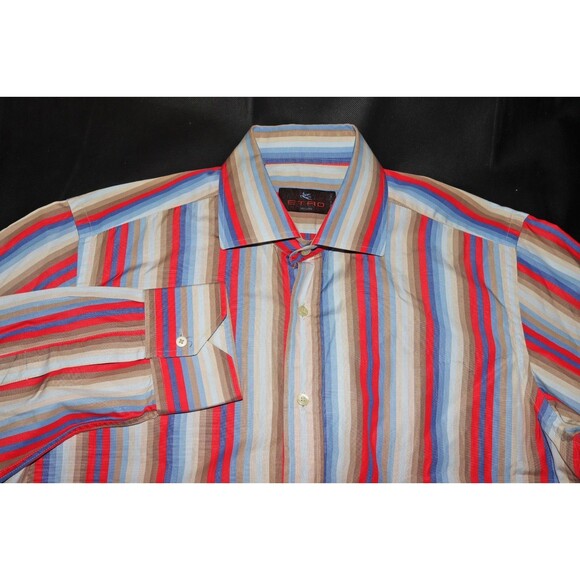 Etro Milano Men's Made In Italy Long Sleeve Button Front Striped Shirt Size 40 - Picture 2 of 8